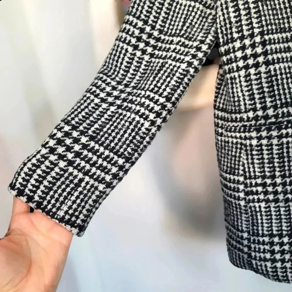 Talbots Black & Off White Houndstooth Glen Check Wool Blend Jacket Size 6 - Picture 3 of 8
